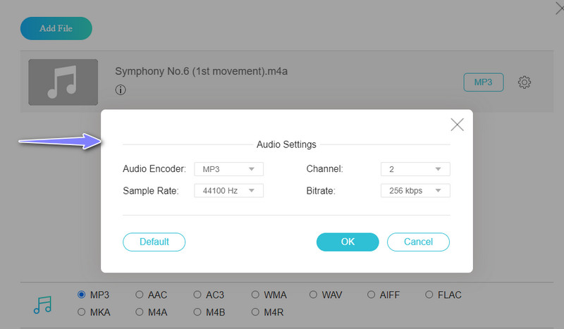 Modifica parametri audio