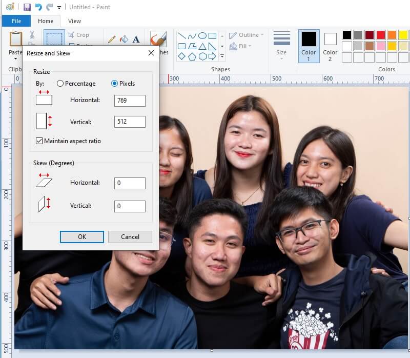 Thay đổi kích thước hình ảnh Microsoft Paint