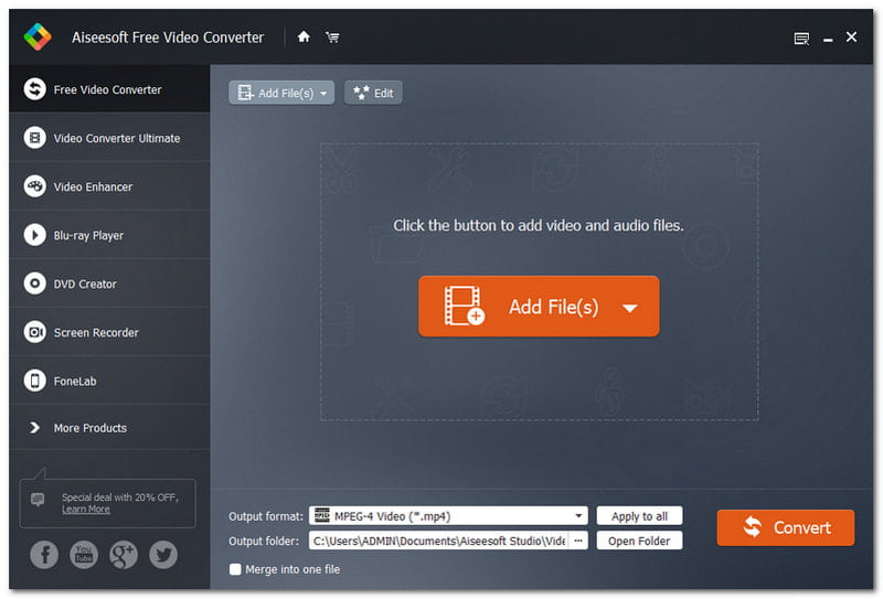 Converter OGG para AVI Aiseesoft Free Video Converter