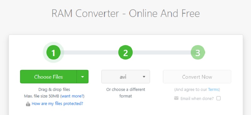 Converter RAM para AVI Zamzar