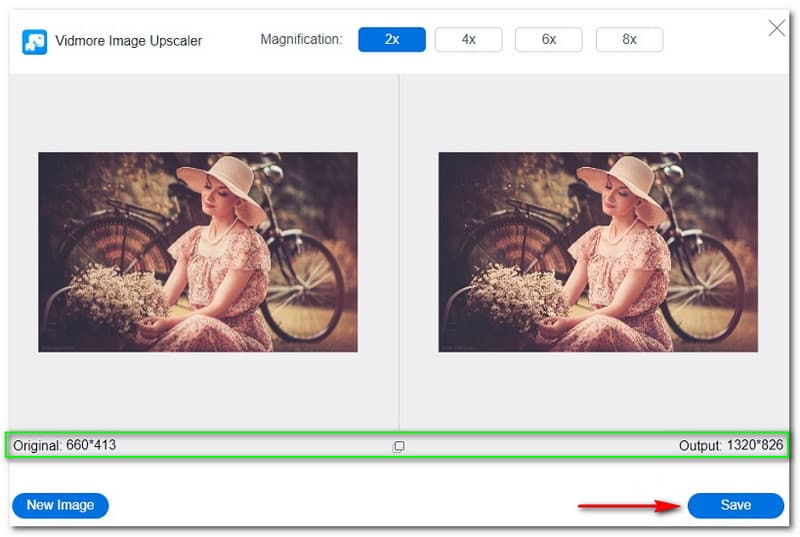 Ændre størrelse på billeder til Twitter Vidmore Gratis Image Upscaler Online Gem