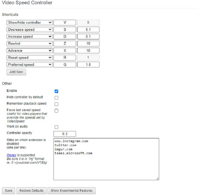 Controlador de velocidad de video Chrome