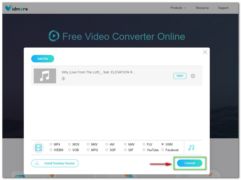 FLAC în WMV Vidmore Free Video Converter Online Buton de conversie