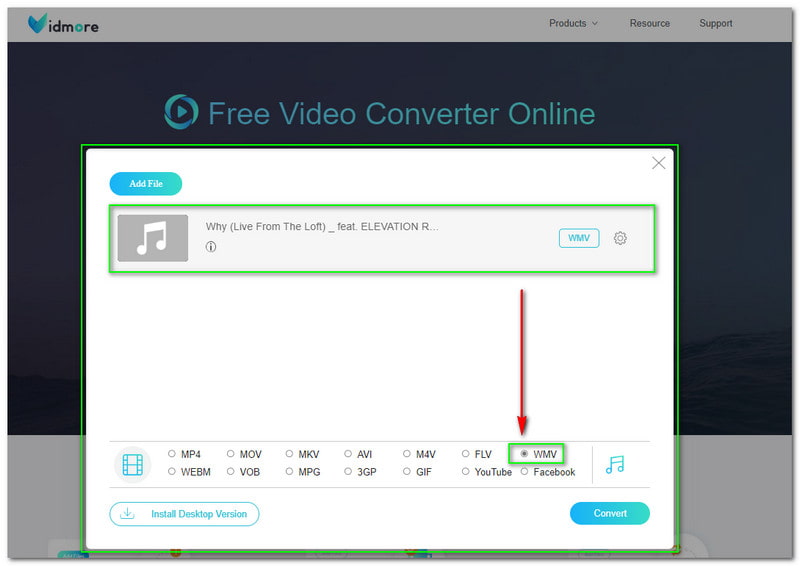 Μορφή εξόδου FLAC σε WMV Vidmore Free Video Converter Online