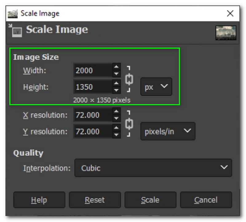 GIMP Resize an Image Dialog