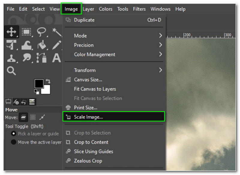 GIMP ปรับขนาดภาพมาตราส่วนภาพ