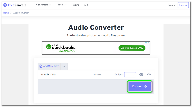 Botão Converter FreeConvert M4A para M4V