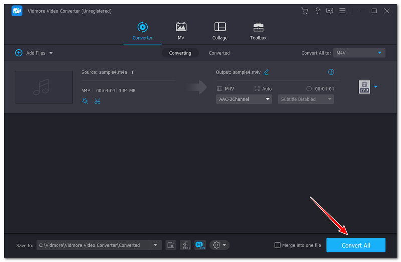 M4A ke M4V Vidmore Video Converter Mengkonversi Semua Tombol