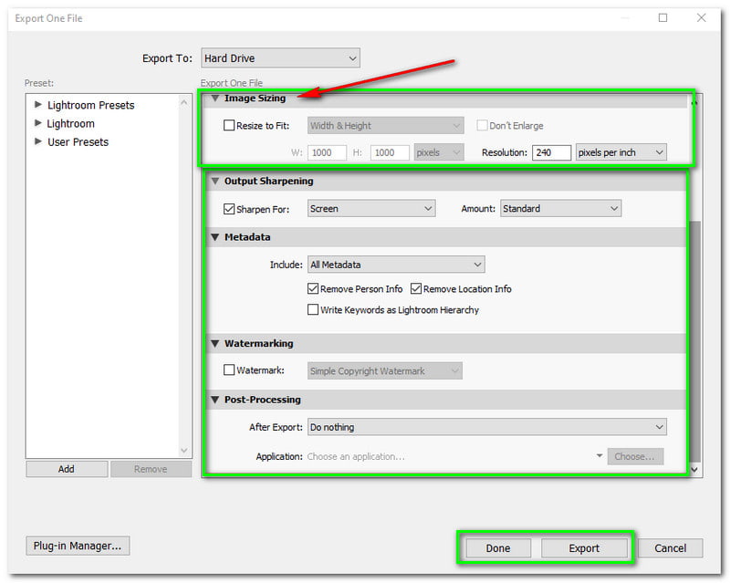 Make Images Větší lightroom Parametry Hotovo Export