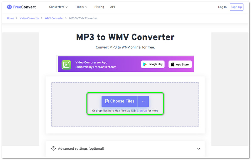 MP3 to WMV Freeconvert 選擇文件