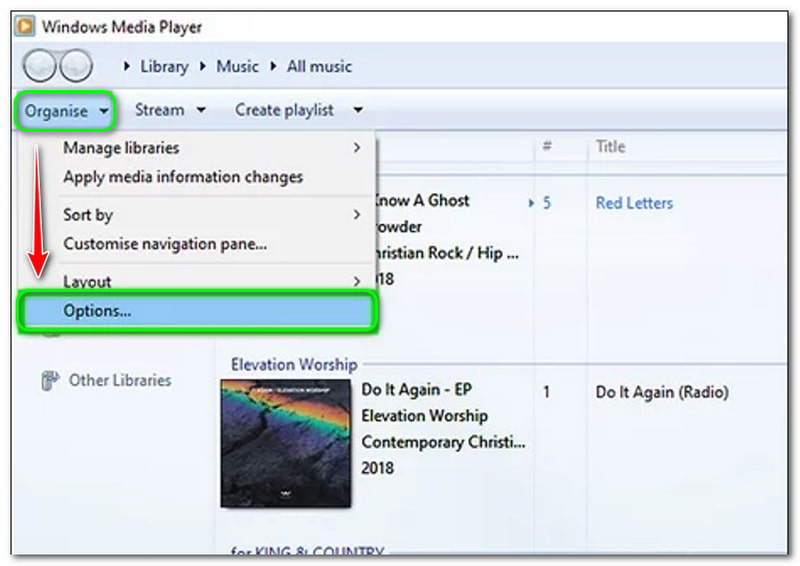 MP3 naar WMV Windows Media Player Organiseer Opties