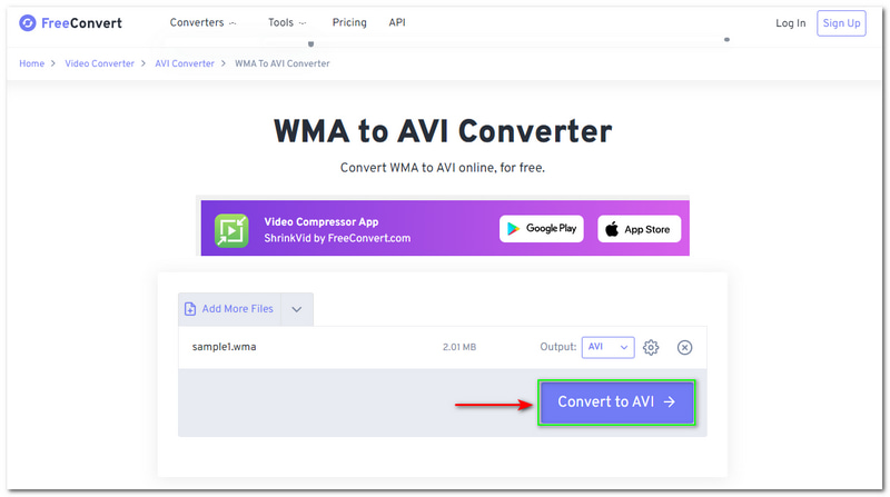 Wma to Avi Free Convert Napredno Pretvori u AVI gumb