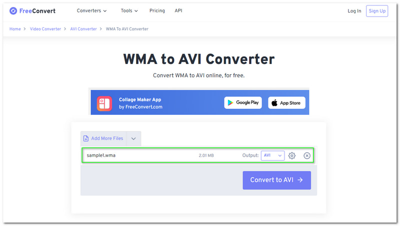 WMA till AVI Vidmore Gratis Konvertera filnamnsfilstorlek