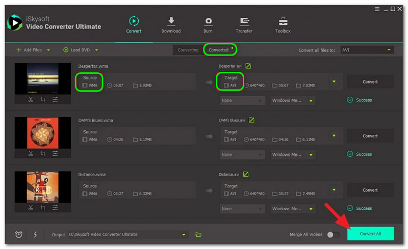 WMA til Avi Iskysoft Video Converter Utimate Converter Konverter alle-knappen