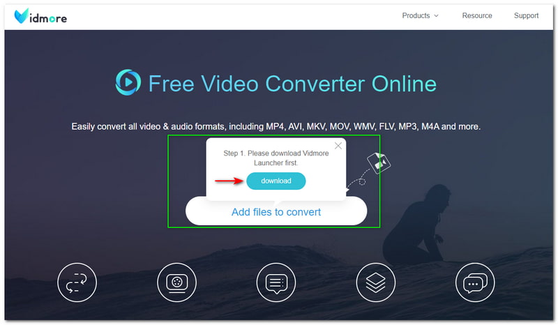 WMA a AVI Vidmore Free Video Converter Lanzador en línea