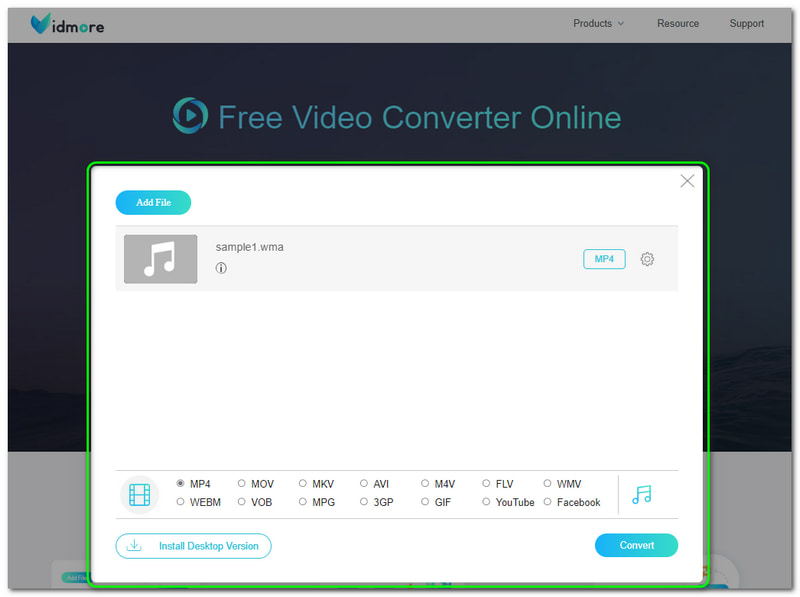 Πίνακας μετατροπής WMA σε WMV Vidmore Free Video Converter Online