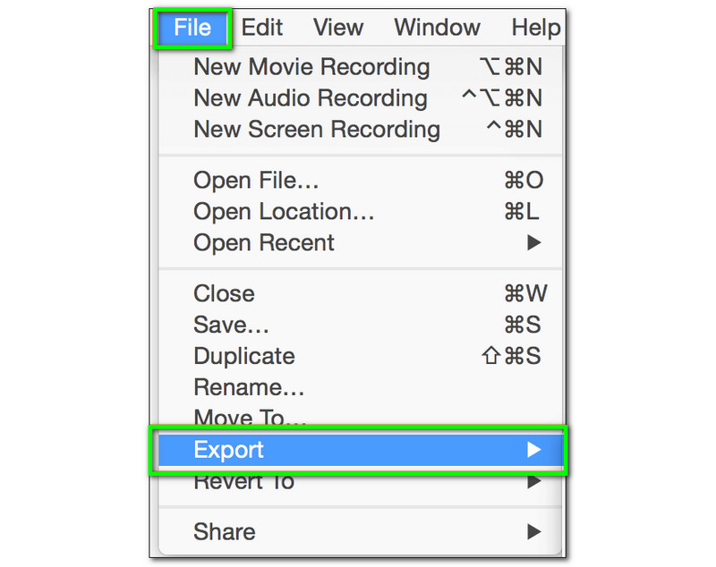 Recortar videos usando Quick Time File Export