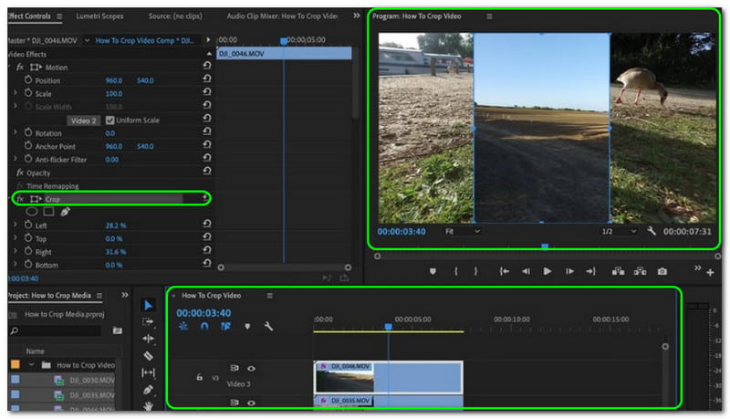 Hvordan beskjære videoer i Premier Frame Size Feature Crop Button