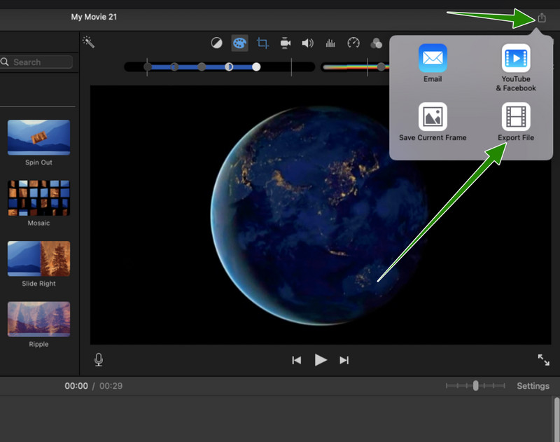 iMovie ייצוא קובץ וידאו