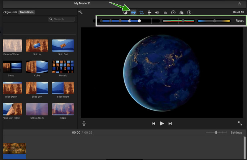 Pembetulan Warna Set iMovie