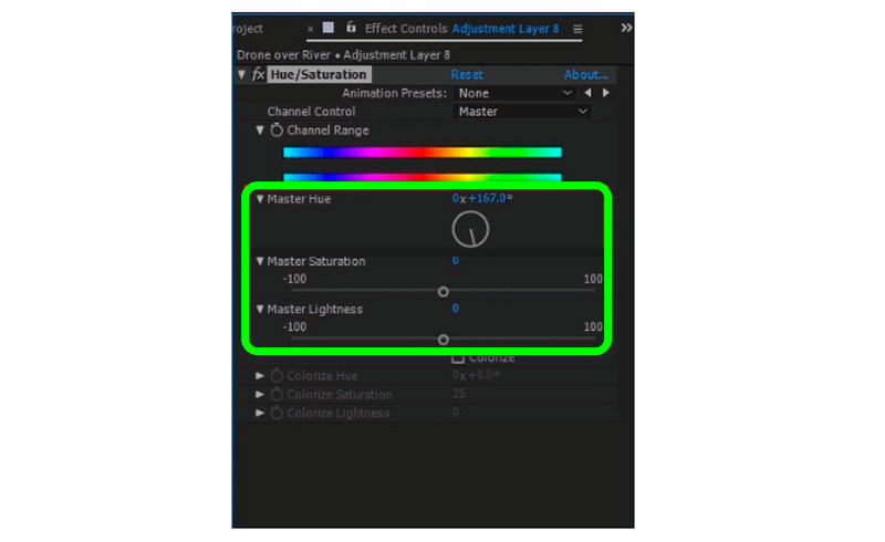 Adjust Master Hue Saturation
