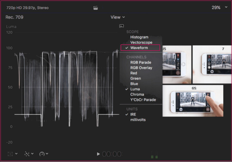 FCP Åpne Video Scopes