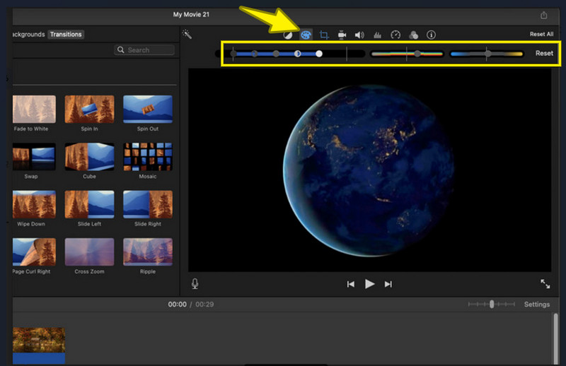 Corrector de color de iMovie