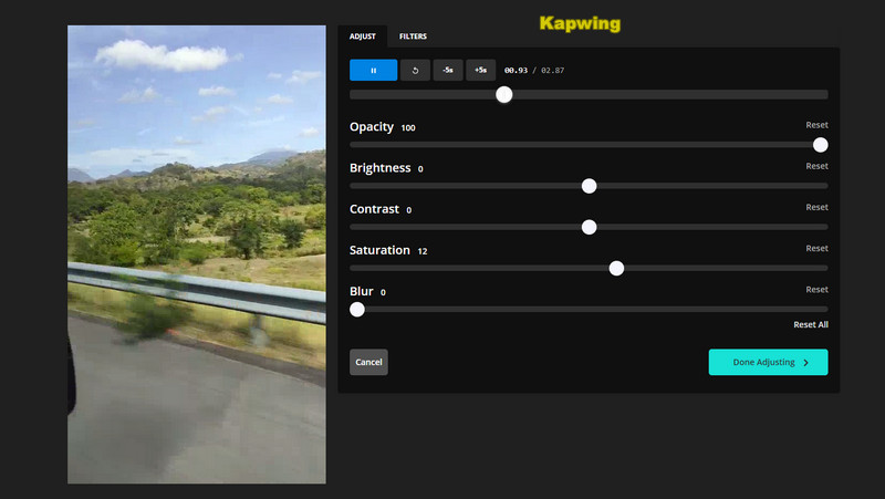 Editor de contraste de video Kapwing