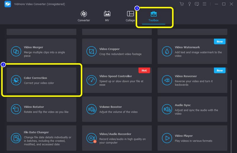 Vælg Toolbox Color Correction Feature