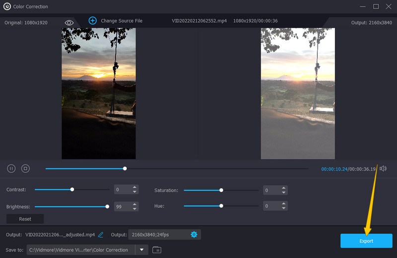 Vidmore Export Brightened Video