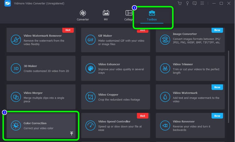 Kleurcorrectie onder Toolbox