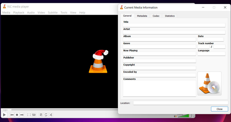 Interface de edição de metadados do VLC