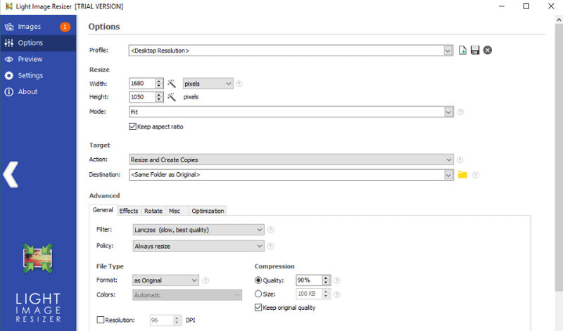 Light Image Resizer GIF คอมเพรสเซอร์