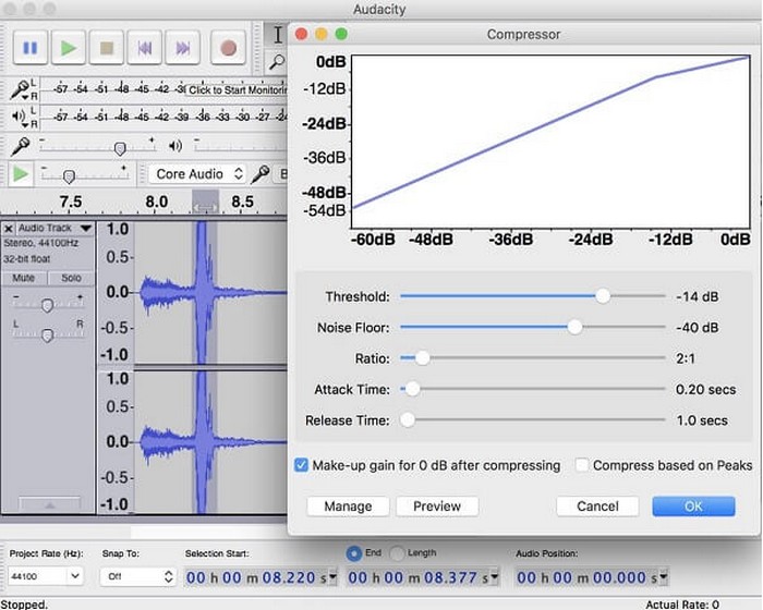 Как сжать аудио в Audacity