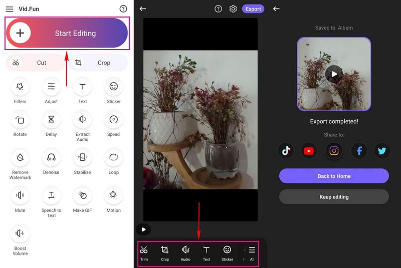 Vid Fun Video's bewerken voor TikTok op telefoon