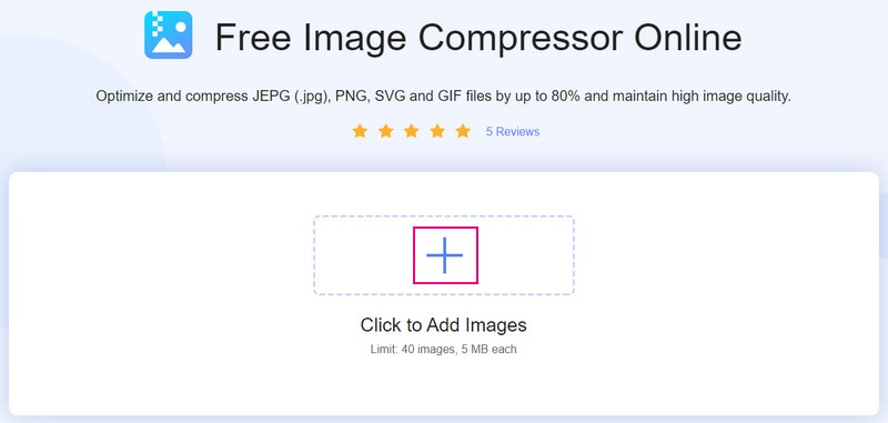 Importer JPG-filer til Vidmore Free Image Compressor Online