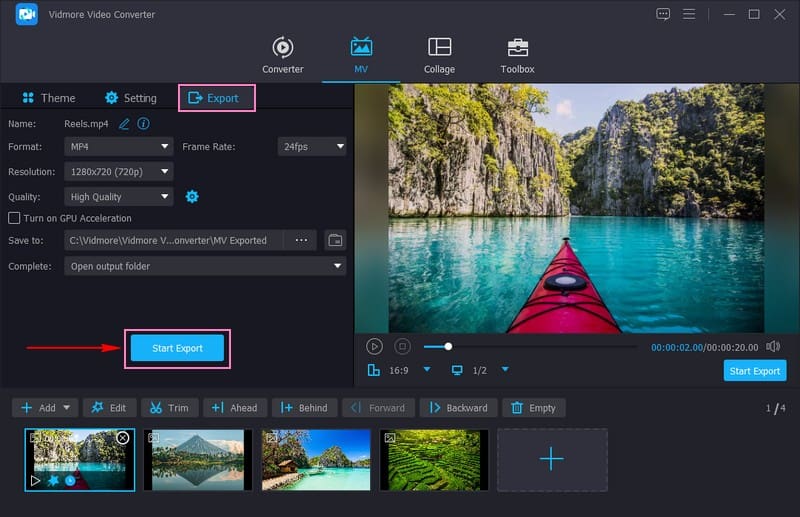 Mover a Exportar y cambiar la configuración de video 