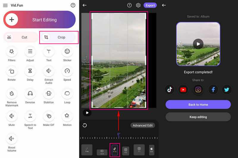 VidFun Rendi le dimensioni del video conformi agli standard di Instagram