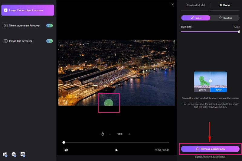 Anieraser Elimina objetos de vídeo en línea