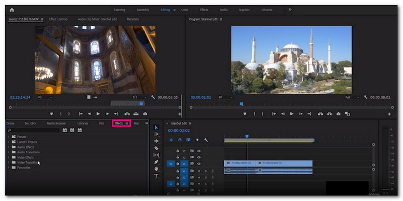 Modifica video in Premiere Pro con transizioni