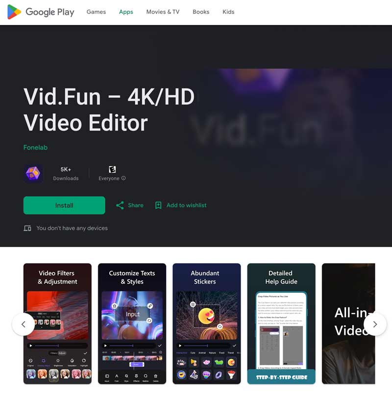 Installer Vid Fun fra Google Play Store