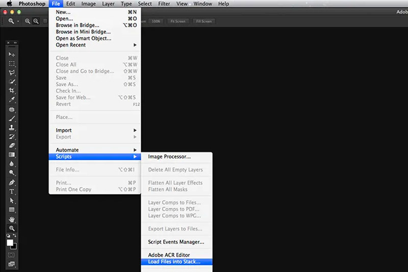 Photoshop โหลดไฟล์ลงในสแต็ก