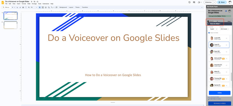 Spela in en voiceover på Google Slides med Murf