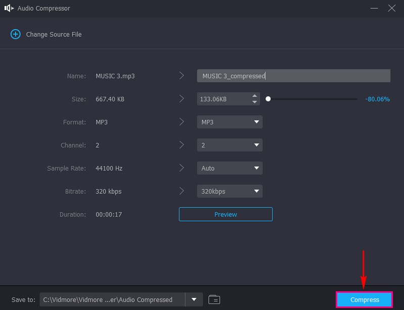 Guarde su tasa de bits de audio modificada