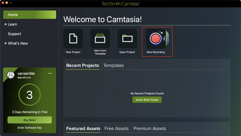 Interface do Camtasia