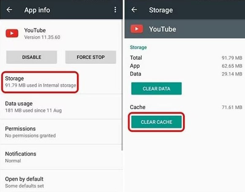 Goliți memoria cache Youtube Android