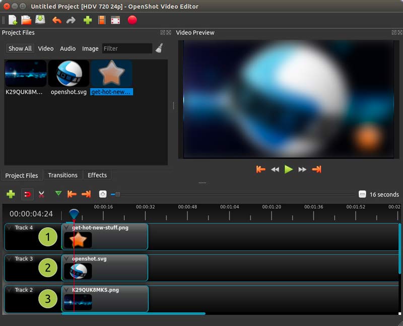 Interfaz del editor de vídeo OpenShot