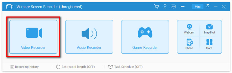 Vidmore 스크린 레코더에서 비디오 레코더 선택