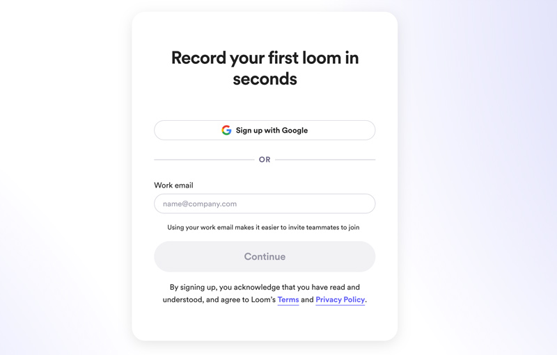 Registrati per l'account Loom