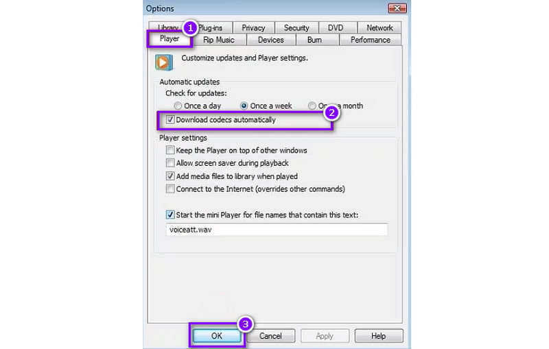 ดาวน์โหลด Missing Codecs และตกลง